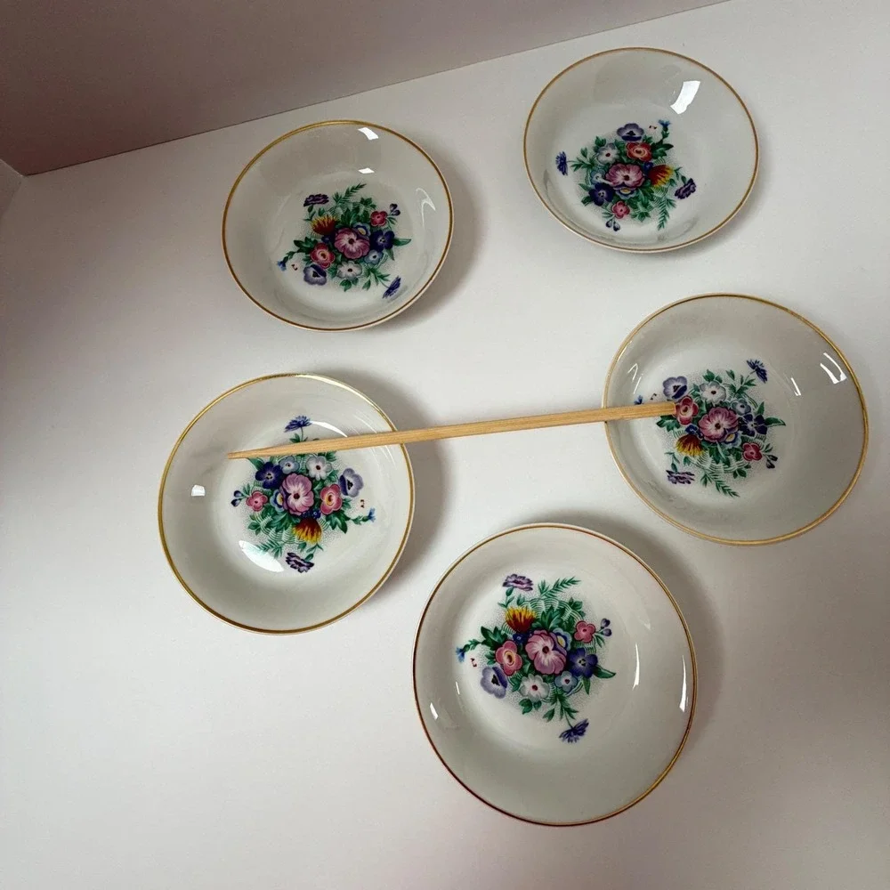 Antique Ch Field Haviland Limoges Berry‎ Bowls Set 5 Floral Gold Trim France